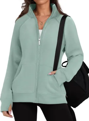OFEEFAN Women's Full Zip Up Sweatshirt Oversized Fleece Jacket Trendy Hoodies Lightweight Coats with Pockets