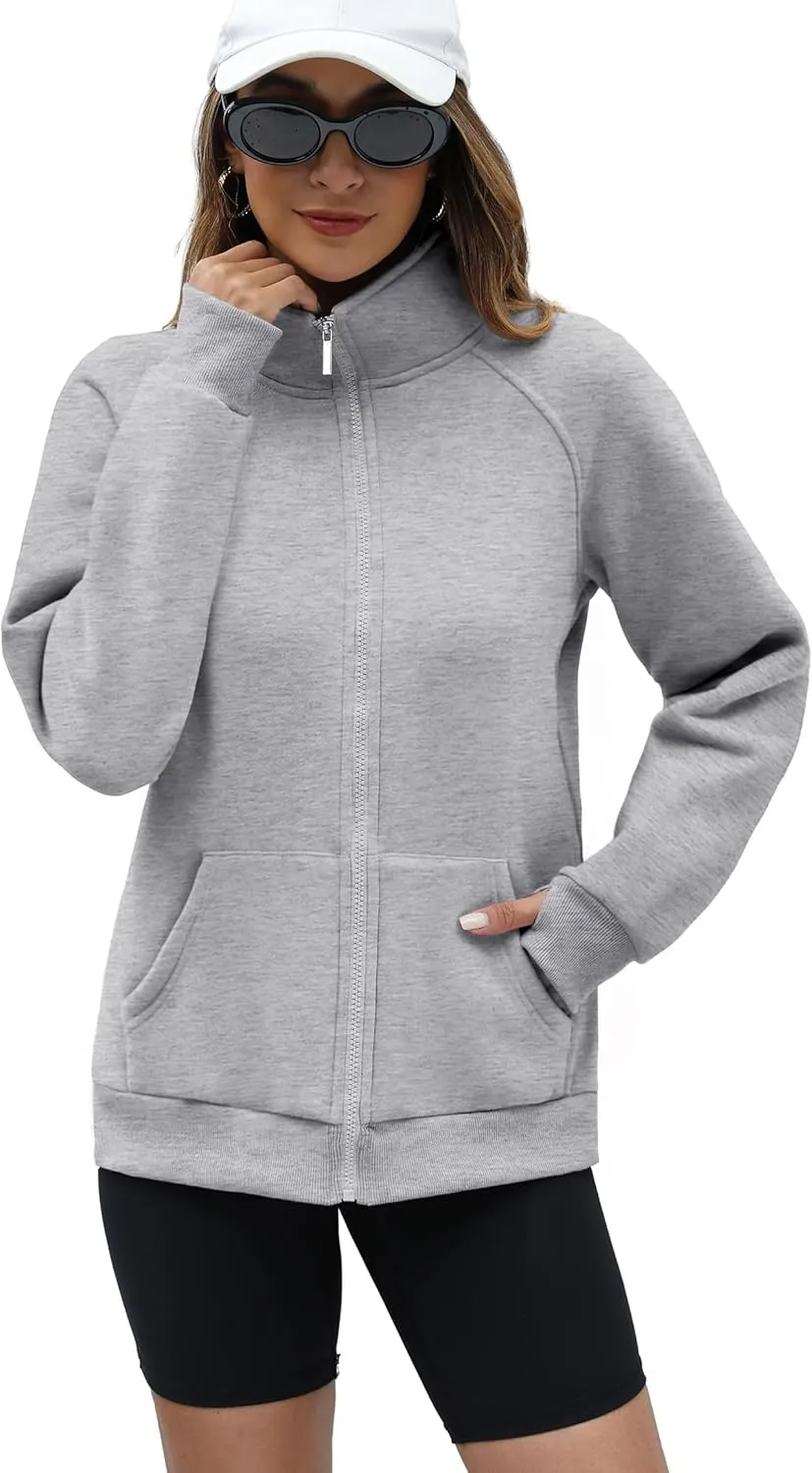 OFEEFAN Women's Full Zip Up Sweatshirt Oversized Fleece Jacket Trendy Hoodies Lightweight Coats with Pockets