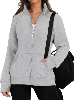 OFEEFAN Women's Full Zip Up Sweatshirt Oversized Fleece Jacket Trendy Hoodies Lightweight Coats with Pockets