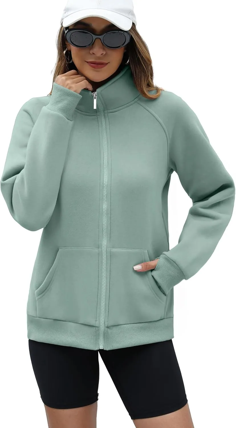OFEEFAN Women's Full Zip Up Sweatshirt Oversized Fleece Jacket Trendy Hoodies Lightweight Coats with Pockets