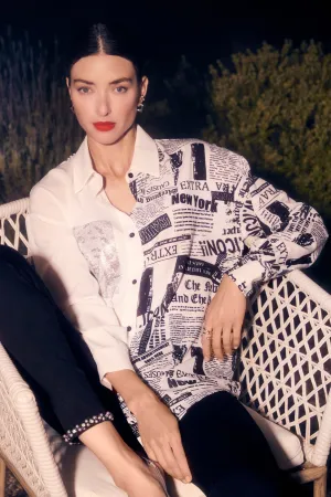 OFF WHITE BLACK MARILYN MONROE NEWSPRINT BLOUSE