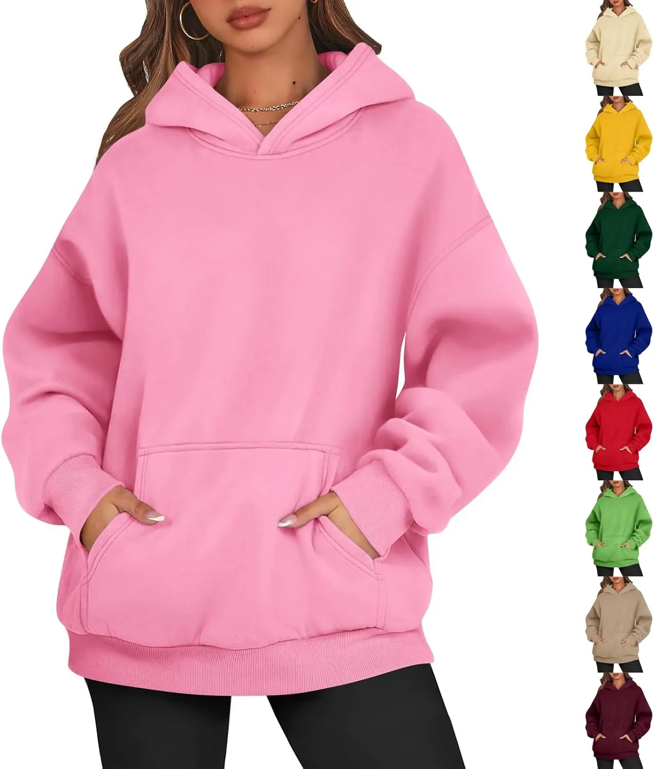 Oversized Hoodies for Women Cute Fleece Hooded Sweatshirt Pullover Long Sleeve Fall Preppy Sweatshirts with Pockets