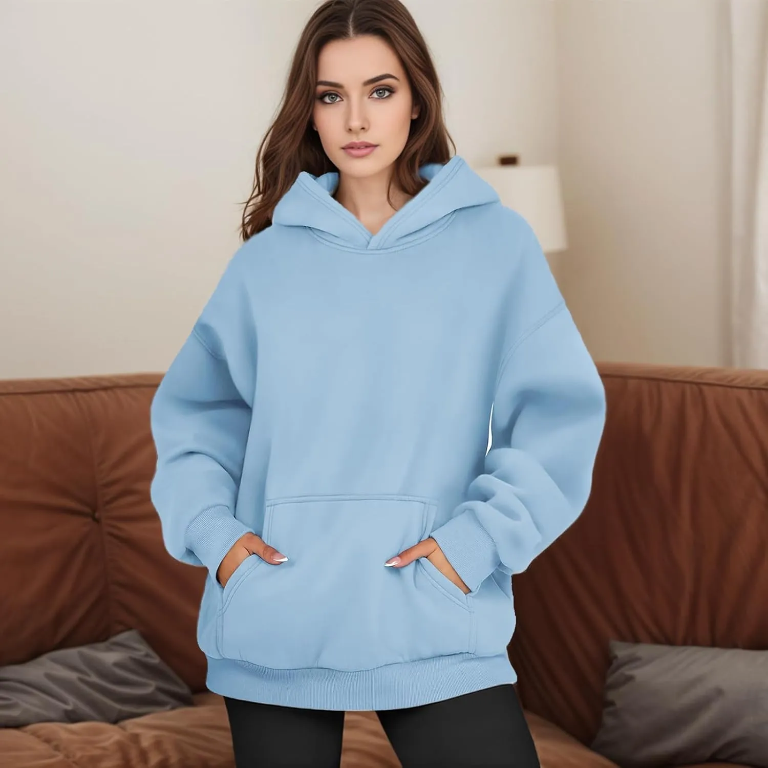 Oversized Hoodies for Women Fleece Plus Size Sweatshirts with Pocket Casual Pullover Tops Fall Winter Outfits