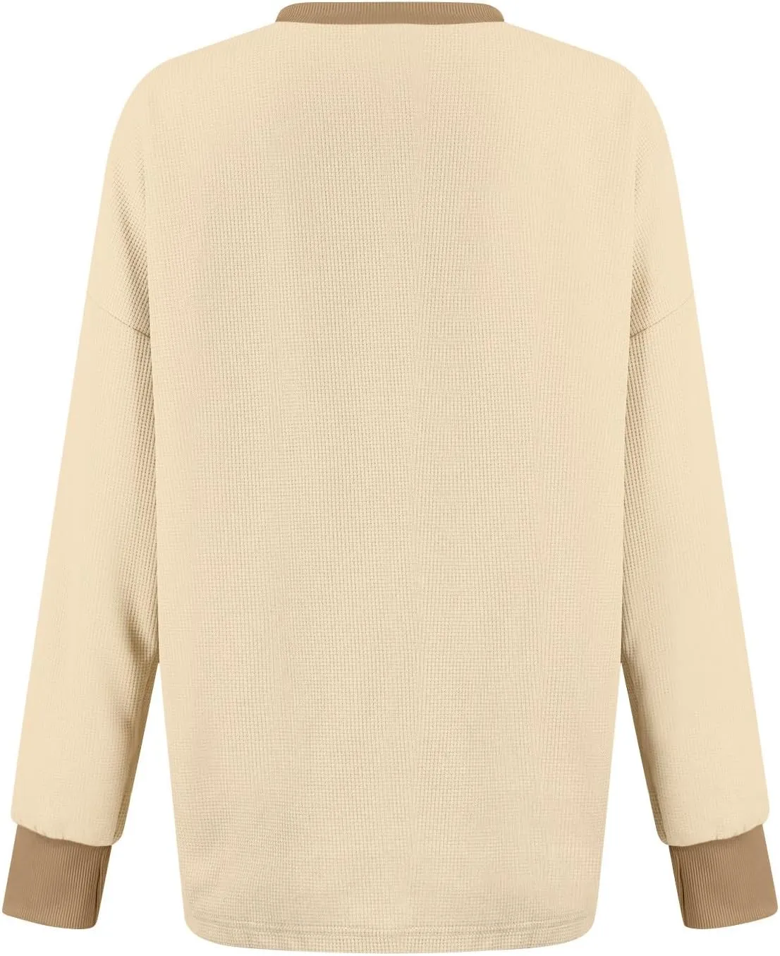 Oversized Sweatshirt for Women Drop Shoulder Crewneck Sweatshirts Casual Color Block Pullovers Waffle Knit Tops