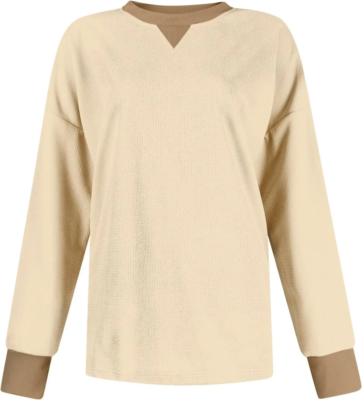 Oversized Sweatshirt for Women Drop Shoulder Crewneck Sweatshirts Casual Color Block Pullovers Waffle Knit Tops