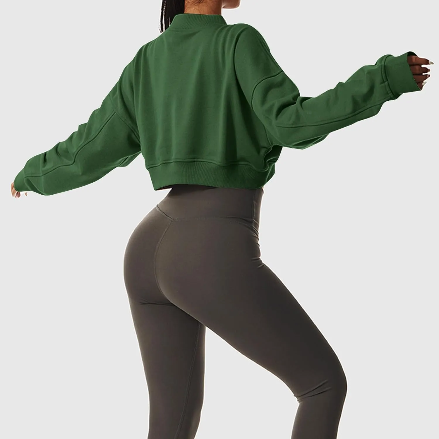 Oversized Sweatshirt Women Loose Fit v Neck Fleece Lined Cropped Shirts Drop Sleeve Solid Pullover Hoodies No Hood