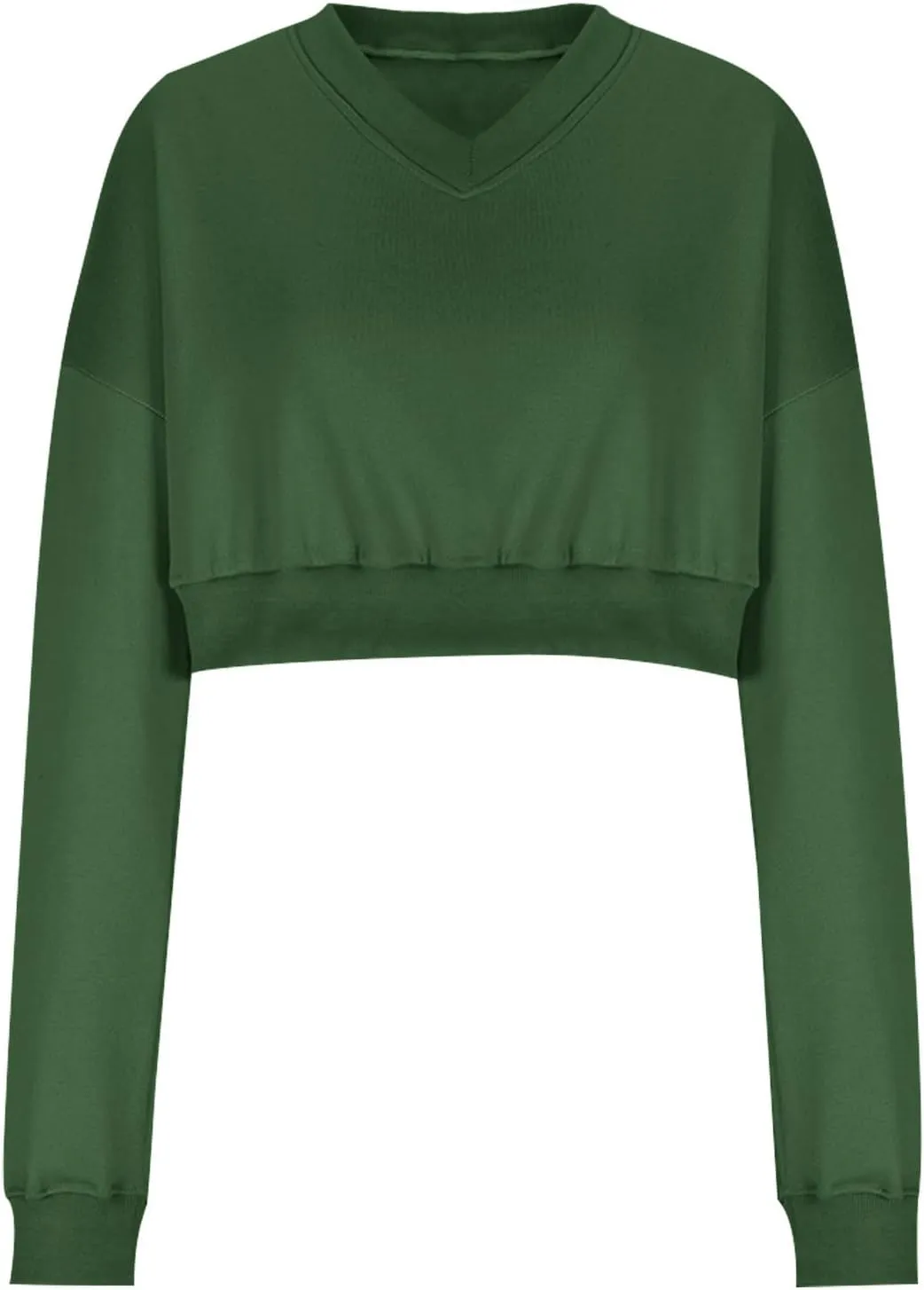 Oversized Sweatshirt Women Loose Fit v Neck Fleece Lined Cropped Shirts Drop Sleeve Solid Pullover Hoodies No Hood