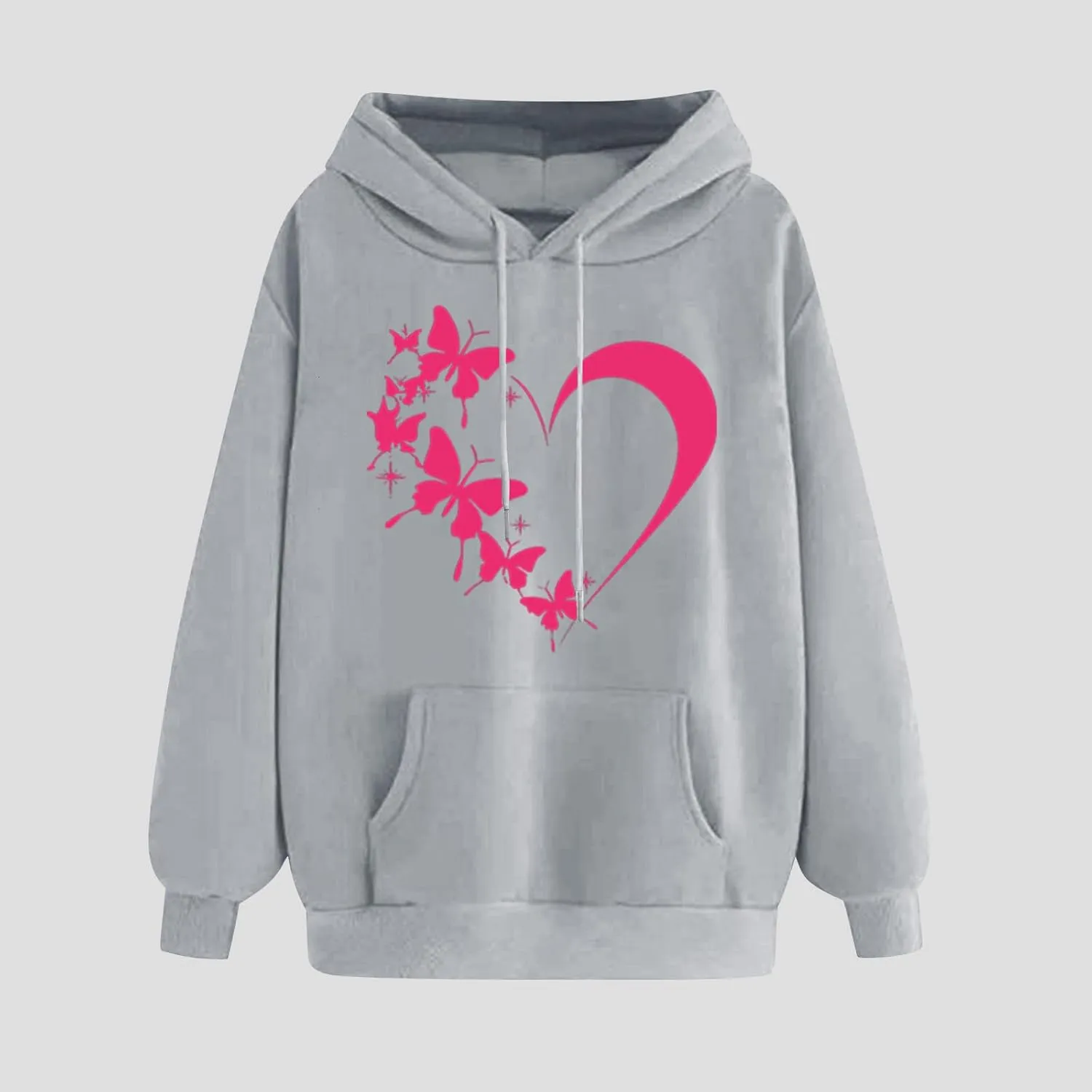 Oversized Y2k Hoodies Women Graphic Sweatshirt Long Sleeve Pullover Top Cute Heart Print Valentine's Day Outfits