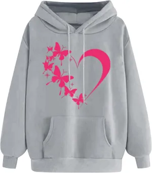 Oversized Y2k Hoodies Women Graphic Sweatshirt Long Sleeve Pullover Top Cute Heart Print Valentine's Day Outfits