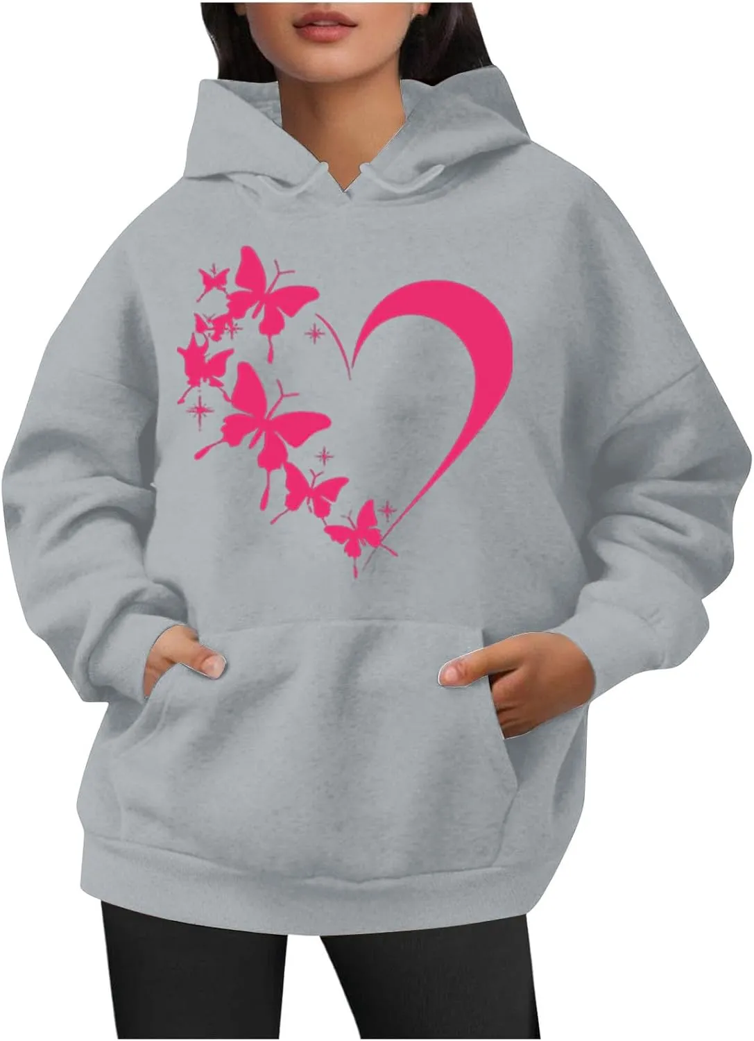 Oversized Y2k Hoodies Women Graphic Sweatshirt Long Sleeve Pullover Top Cute Heart Print Valentine's Day Outfits