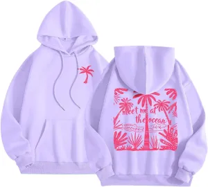 Pink Hoodie for Teen Girls Cute Preppy Clothes Women Fashion Trendy Beach Graphic Sweatshirts Hoodies