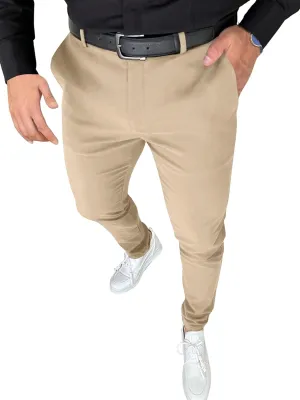 PLEPAN Men's Stretch Dress Pants Slim Fit Casual Suit Pants Expandable Waist Golf Pants