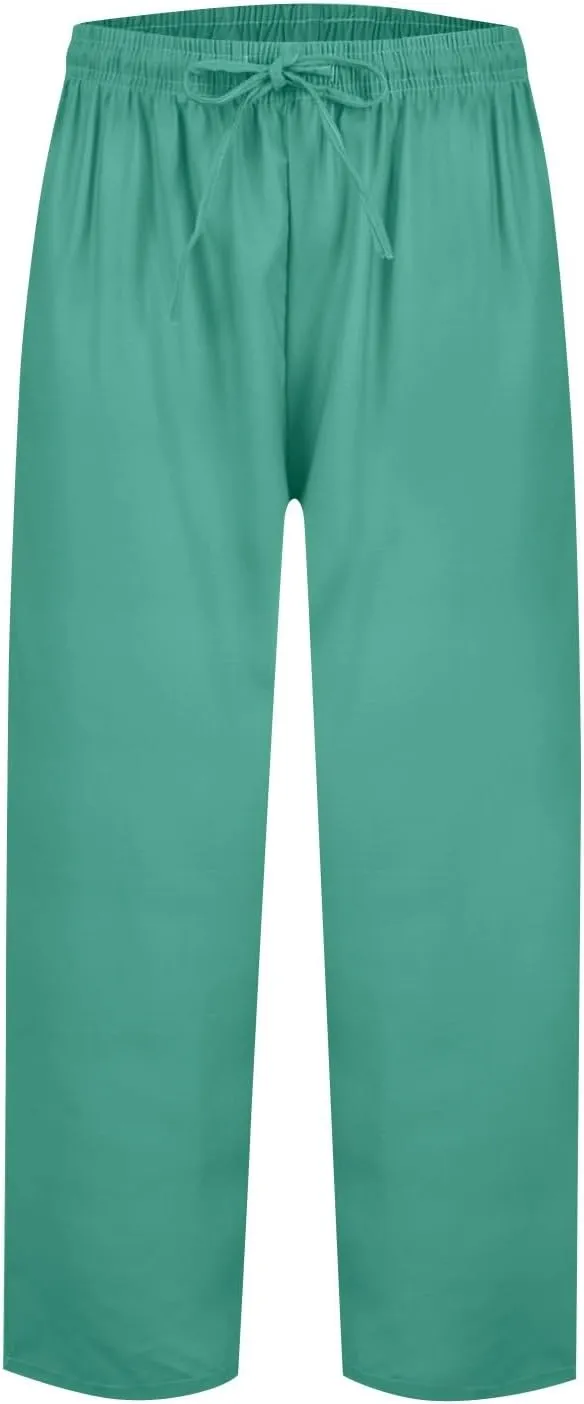Plus Size Pants for Women Summer Drawstring High Waist Straight Leg Slacks Solid Color Travel Trousers with Pockets