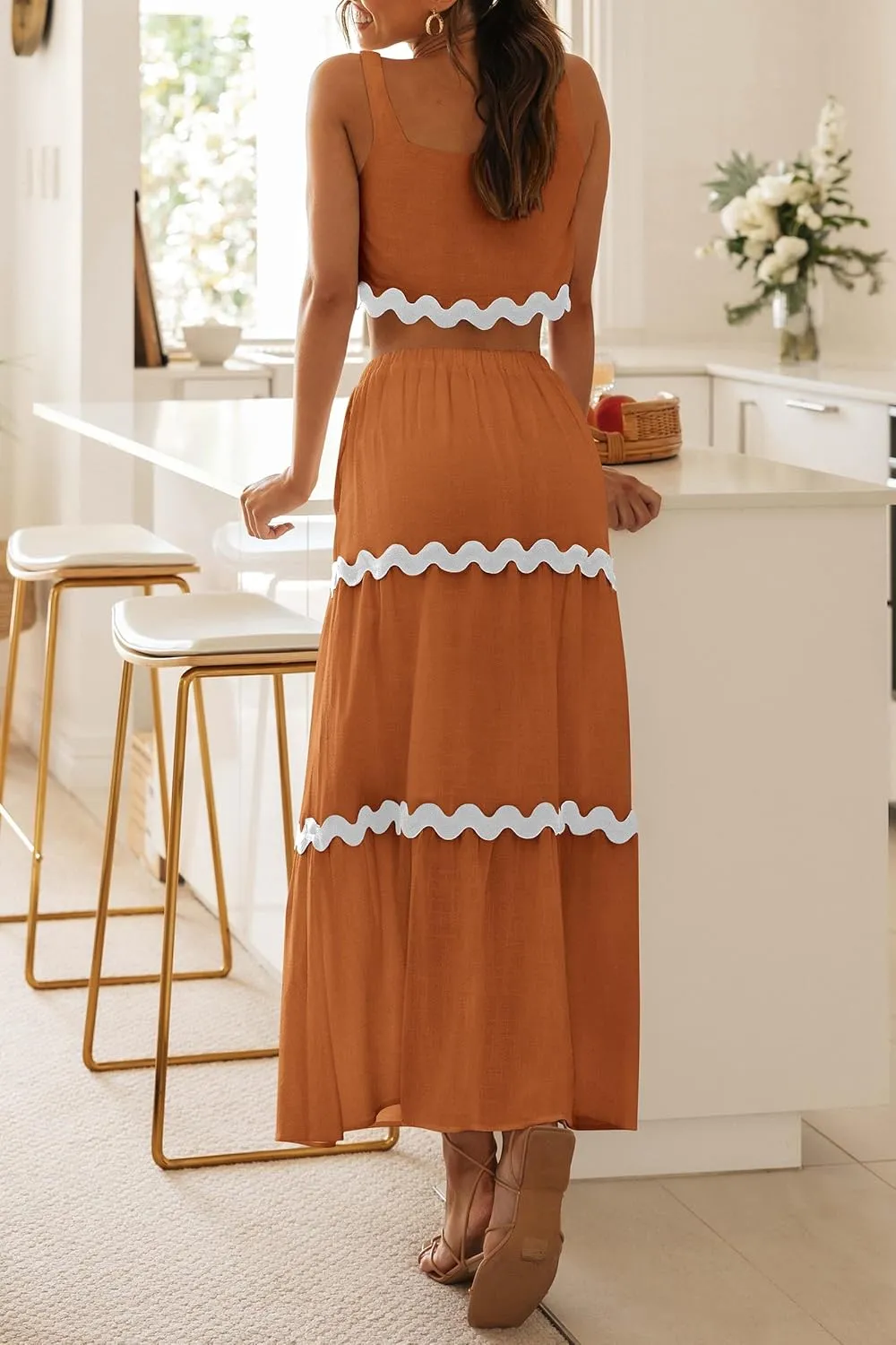 PRETTYGARDEN Women's Summer 2 Piece Beach Outfit Casual Sleeveless Cropped Tank Top High Waisted Maxi Skirt Set