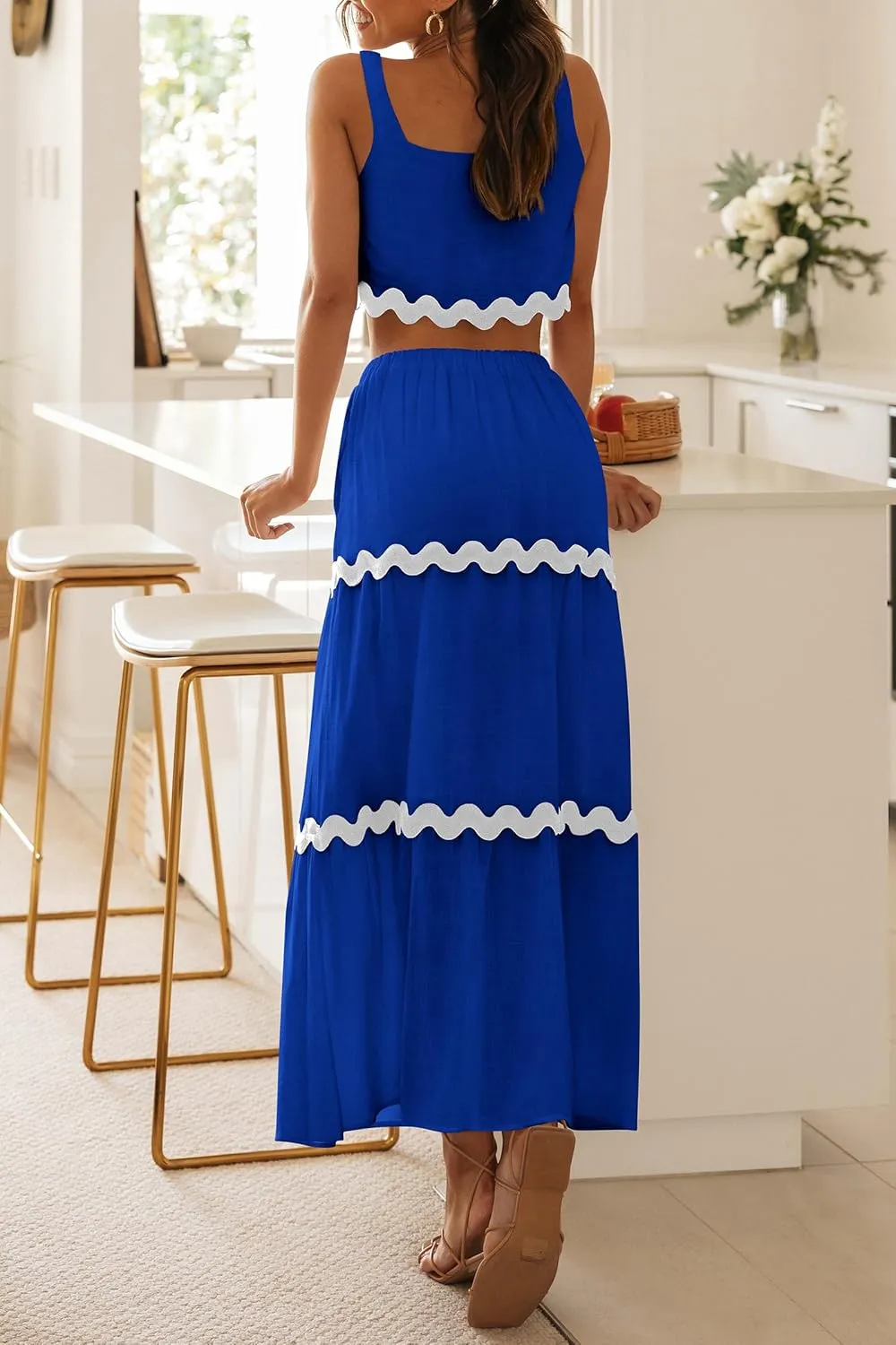 PRETTYGARDEN Women's Summer 2 Piece Beach Outfit Casual Sleeveless Cropped Tank Top High Waisted Maxi Skirt Set