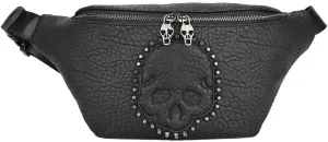 Punk Skull Leather Fanny Pack for Women Men Waist Bag with Double Zippers Belt Bag Black Cross Body Bag Travel Purse