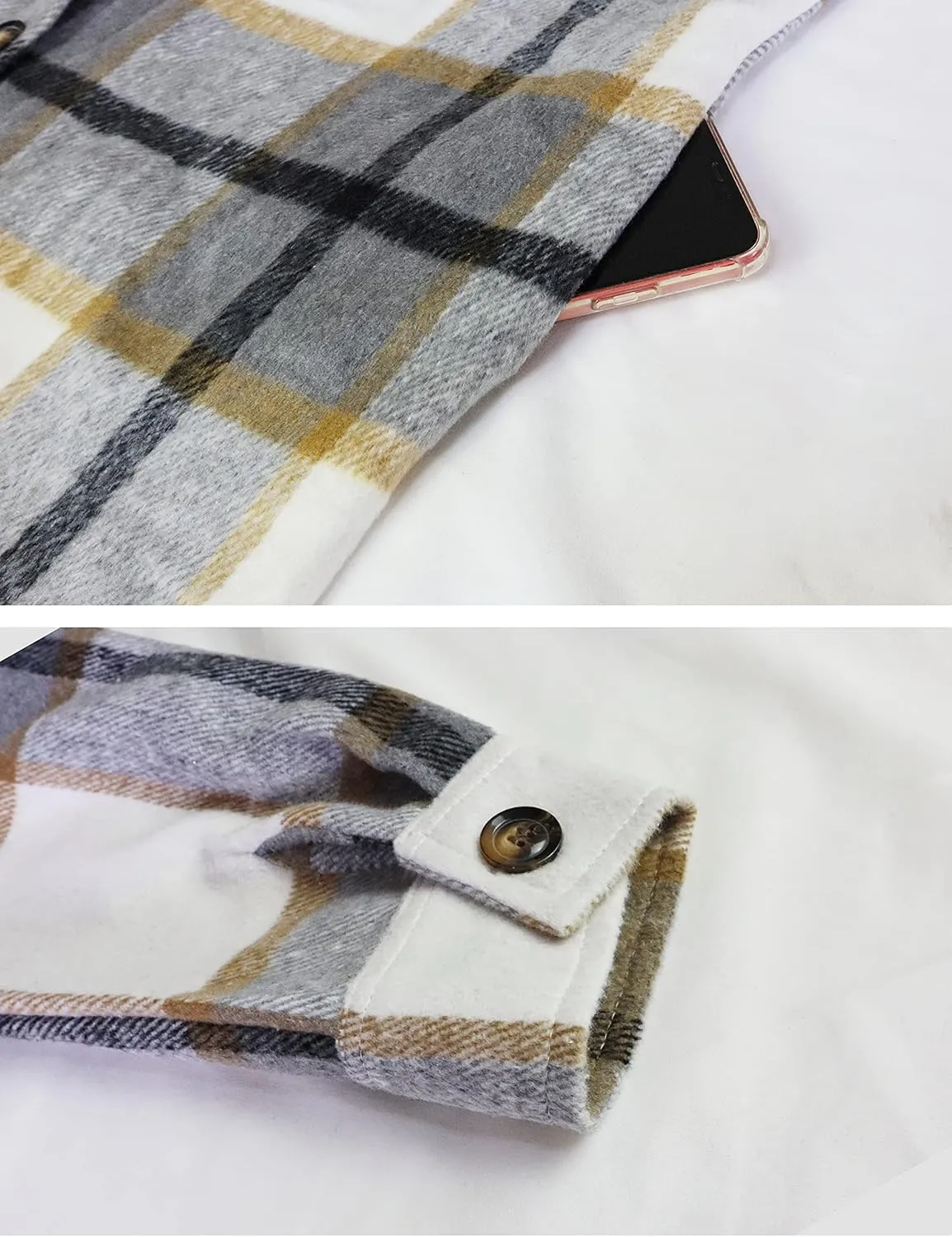 PUWEI Women's Casual Lapel Button Down Long Plaid Shirt Coat Tartan Shacket Jacket