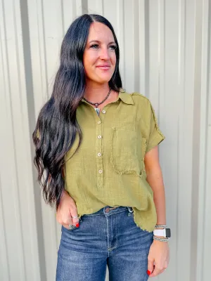 Rena Raw Edge Dolman Sleeve Blouse Green