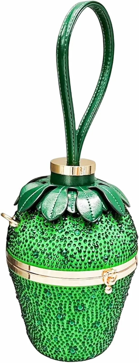 Rhinestone strawberry handbag for women, Cute rhinestone strawberry crossbody bag,Special evening clutch bag.