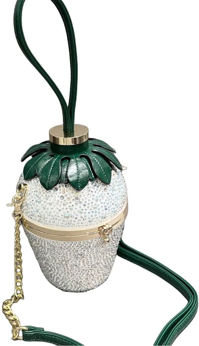 Rhinestone strawberry handbag for women, Cute rhinestone strawberry crossbody bag,Special evening clutch bag.