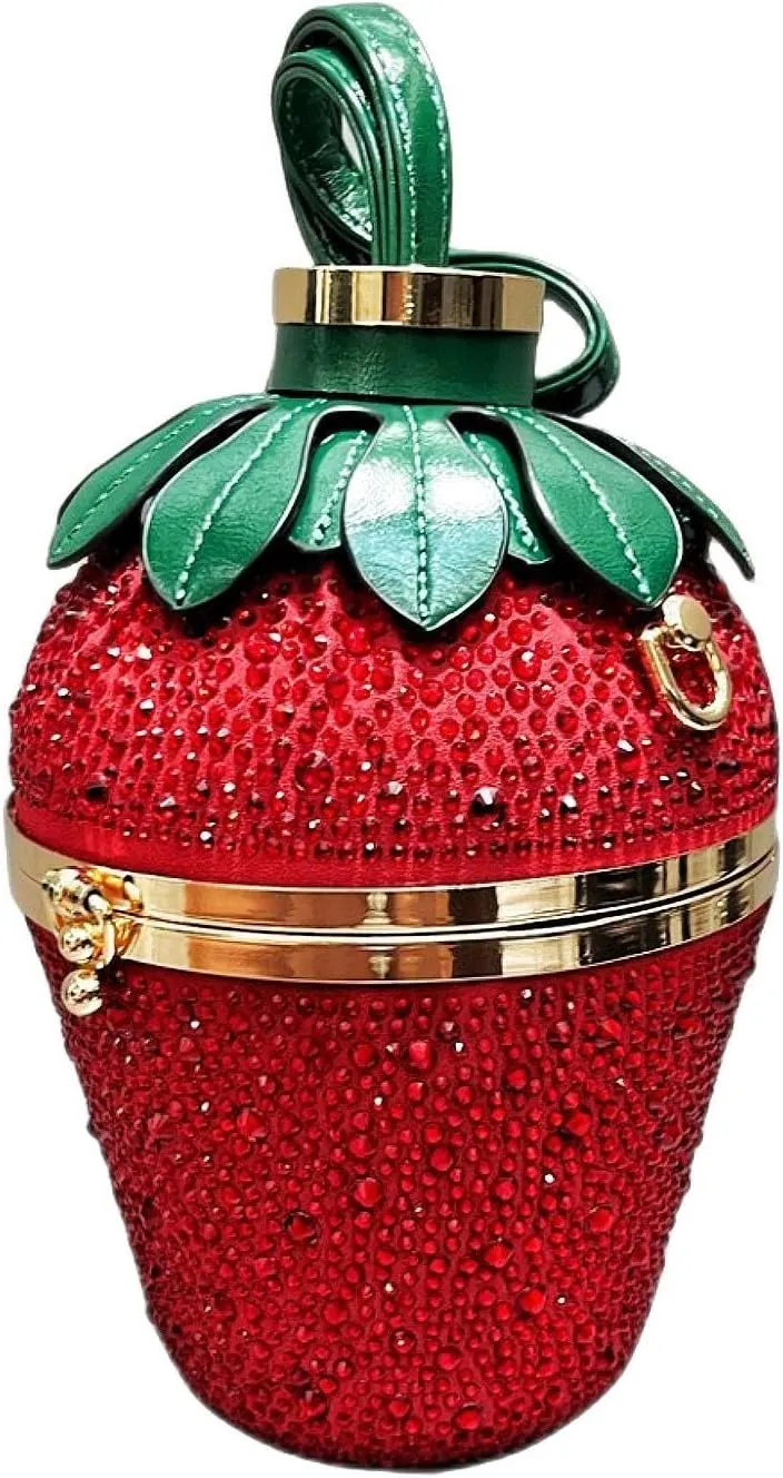 Rhinestone strawberry handbag for women, Cute rhinestone strawberry crossbody bag,Special evening clutch bag.