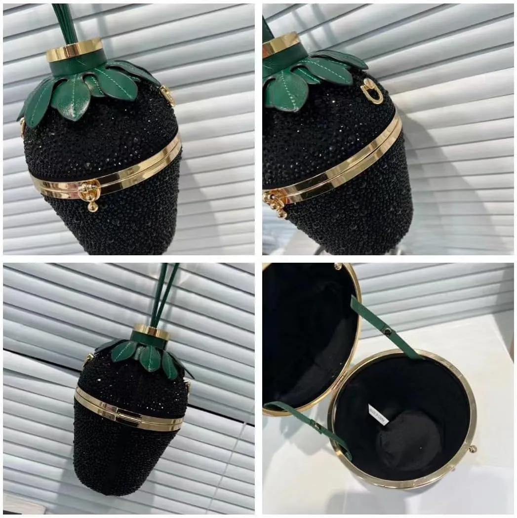 Rhinestone strawberry handbag for women, Cute rhinestone strawberry crossbody bag,Special evening clutch bag.
