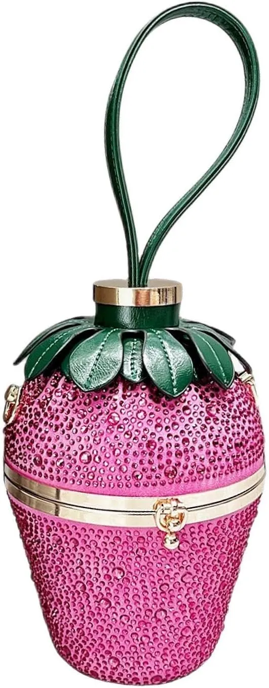 Rhinestone strawberry handbag for women, Cute rhinestone strawberry crossbody bag,Special evening clutch bag.
