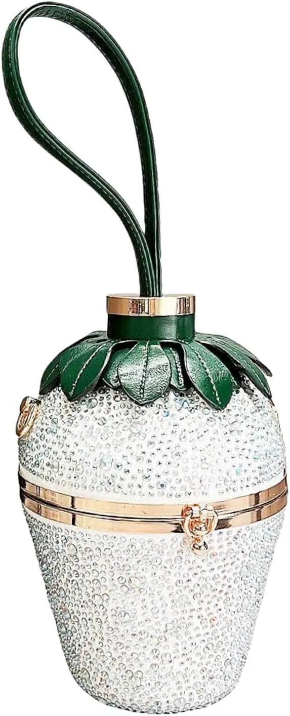 Rhinestone strawberry handbag for women, Cute rhinestone strawberry crossbody bag,Special evening clutch bag.