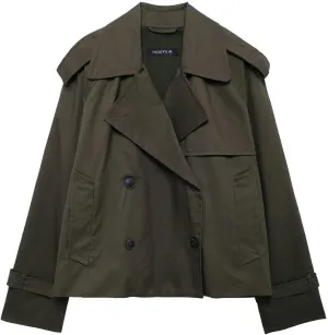 RONGTAI Women's Crop Double Breasted Trench Coat with Pockets, 2025 Spring Casual Trendy Work Office Travel Short Jackets