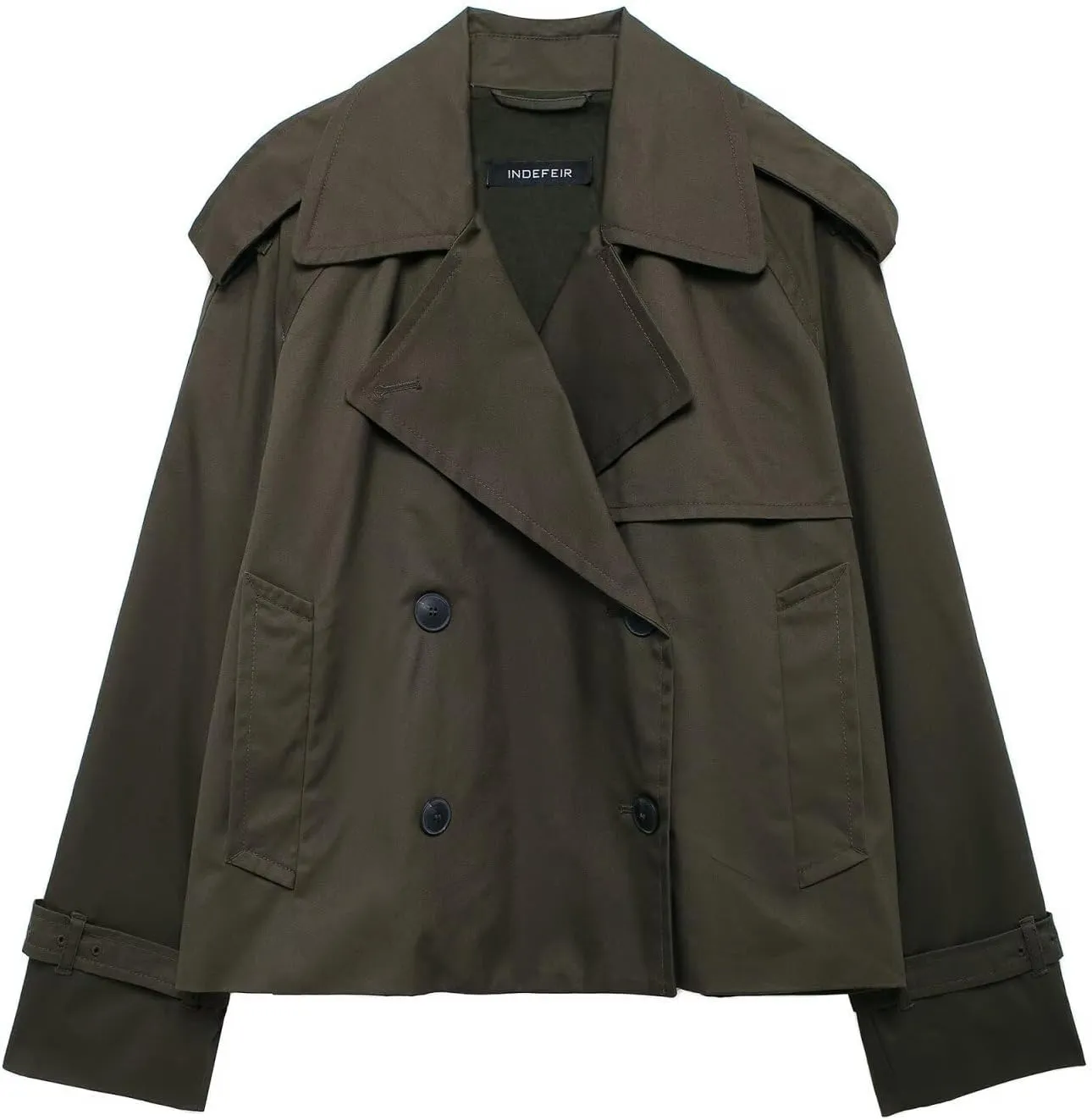 RONGTAI Women's Crop Double Breasted Trench Coat with Pockets, 2025 Spring Casual Trendy Work Office Travel Short Jackets