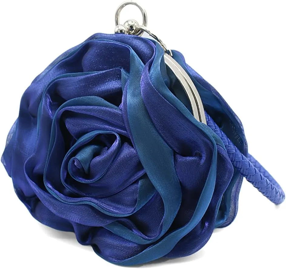 Rose Shaped Evening Bag Soft Satin Clutch Purse Floral Wristlet Handbag for Women Wedding Party Purse