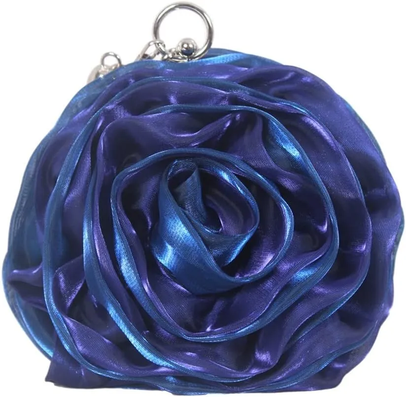Rose Shaped Evening Bag Soft Satin Clutch Purse Floral Wristlet Handbag for Women Wedding Party Purse