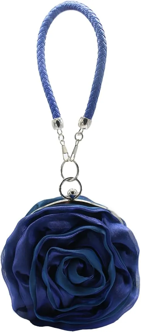 Rose Shaped Evening Bag Soft Satin Clutch Purse Floral Wristlet Handbag for Women Wedding Party Purse