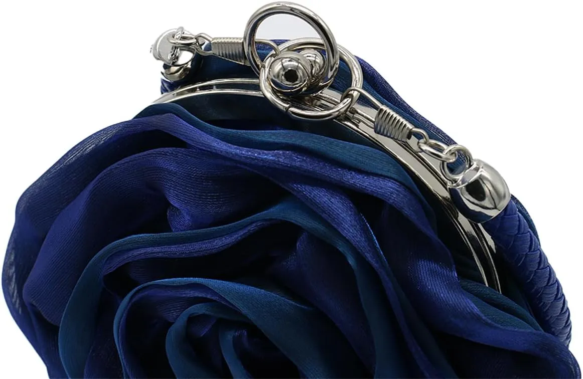 Rose Shaped Evening Bag Soft Satin Clutch Purse Floral Wristlet Handbag for Women Wedding Party Purse