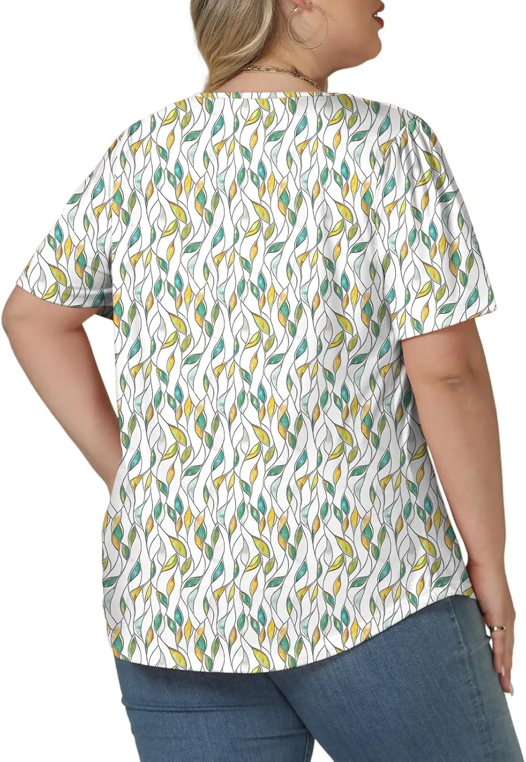 ROSRISS Plus Size Tops for Women Summer Flowy Pleated T Shirts Dressy Crew Neck Tees Casual Short Sleeve Blouses XL-5XL