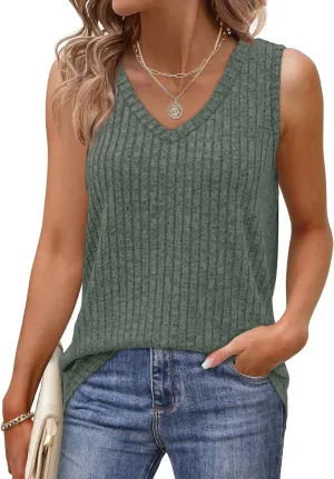 Saloogoe Tank Tops for Women 2025 V Neck Summer Sweaters Vest Lightweight Curved Hem Spring Beach Fashion