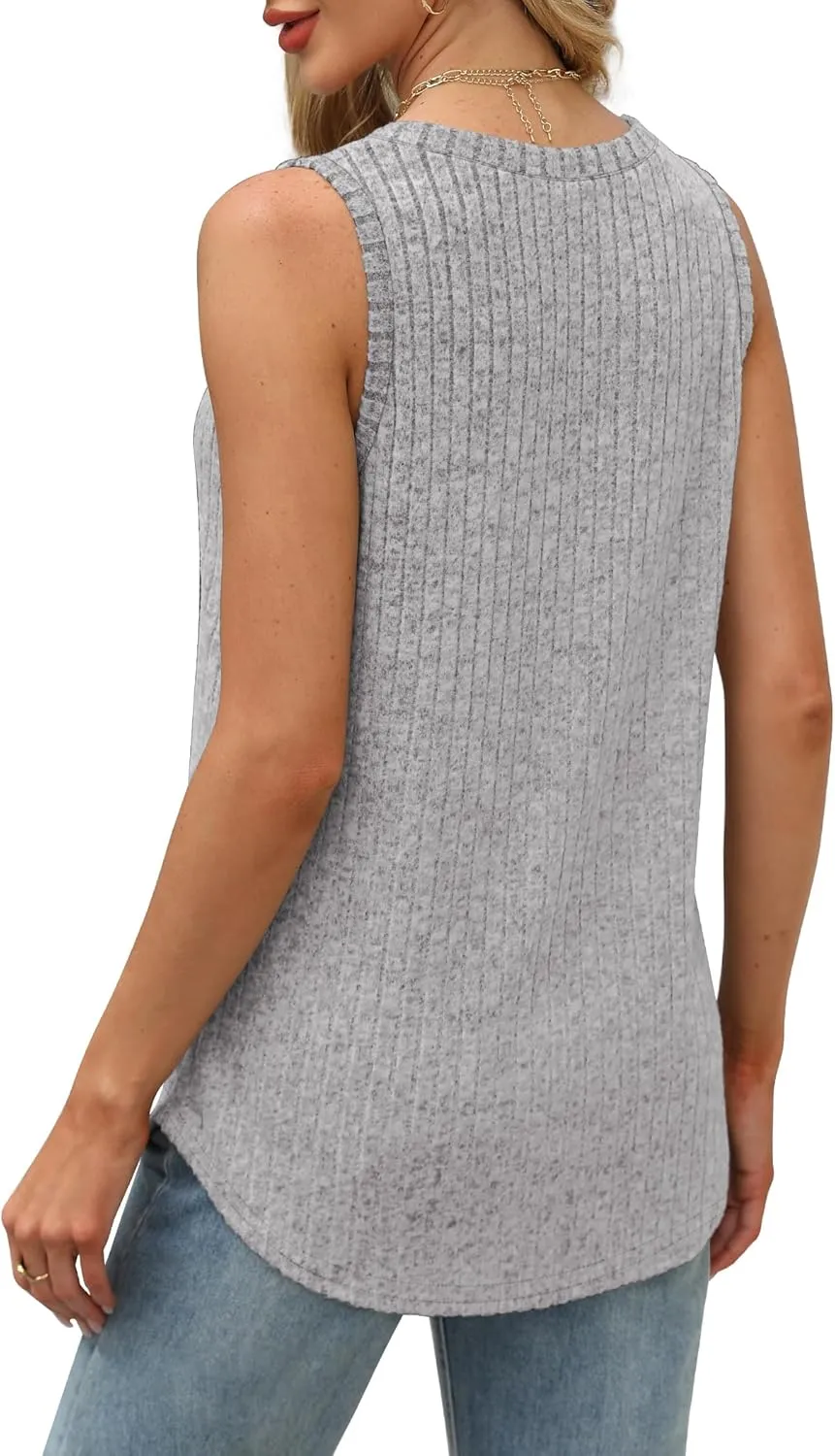 Saloogoe Tank Tops for Women 2025 V Neck Summer Sweaters Vest Lightweight Curved Hem Spring Beach Fashion