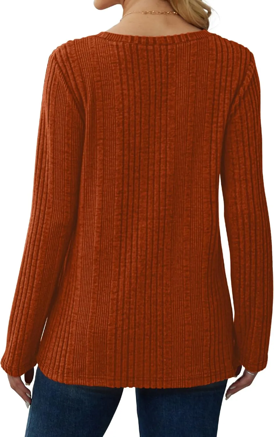 Saloogoe Womens Long Sleeve Tops V Neck Shirts Lightweight Tunic Sweaters Fashion 2024