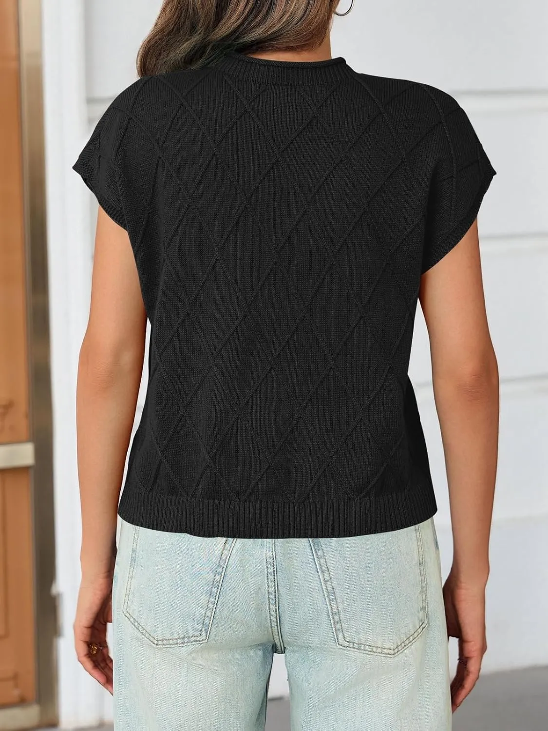 Saodimallsu Womens Summer Mock Neck Sweater Cap Sleeve Lightweight Sweater Vest Casual Loose Knit Pullover Tank Tops