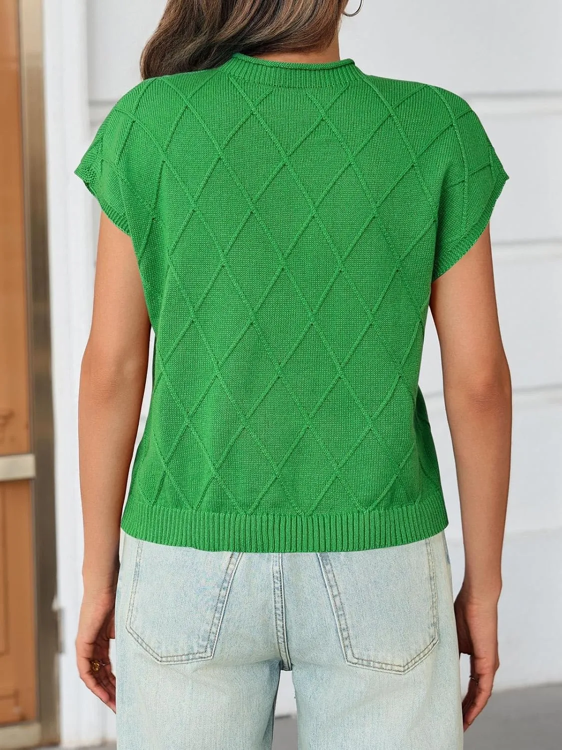Saodimallsu Womens Summer Mock Neck Sweater Cap Sleeve Lightweight Sweater Vest Casual Loose Knit Pullover Tank Tops