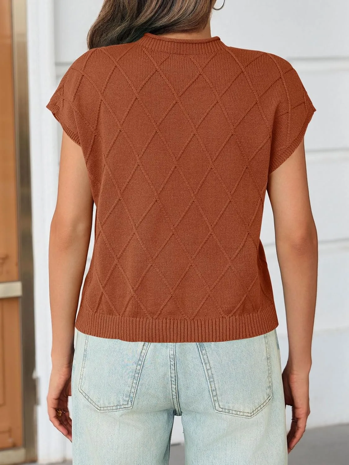 Saodimallsu Womens Summer Mock Neck Sweater Cap Sleeve Lightweight Sweater Vest Casual Loose Knit Pullover Tank Tops