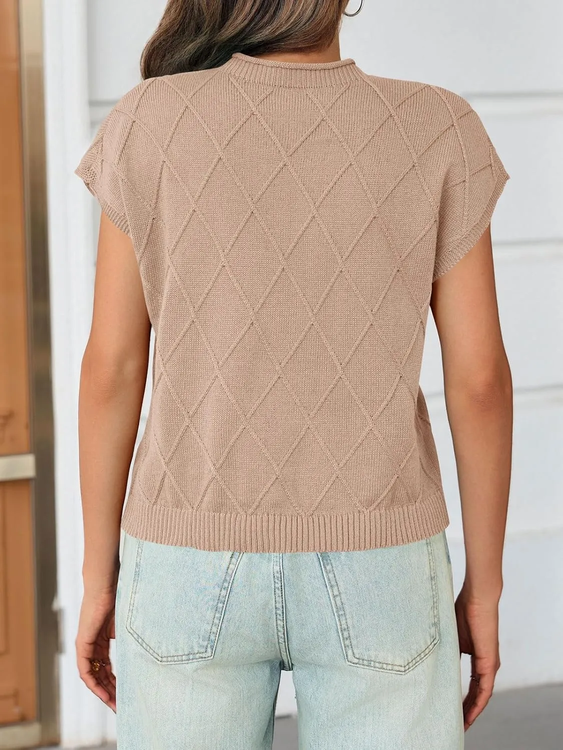 Saodimallsu Womens Summer Mock Neck Sweater Cap Sleeve Lightweight Sweater Vest Casual Loose Knit Pullover Tank Tops