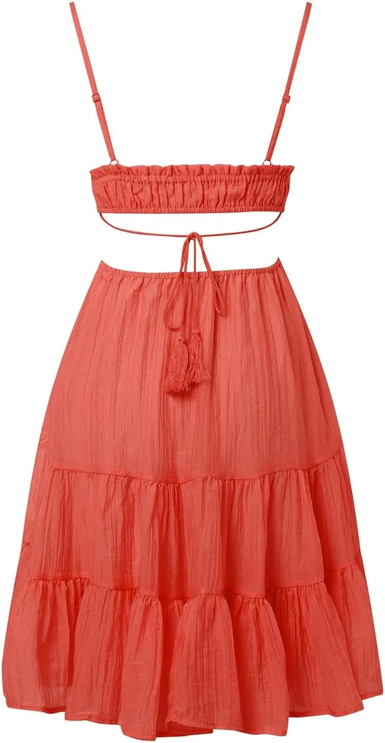 Sexy Dresses for Women Summer Spaghetti Strap Short Dress Side Cutout Drawstring Front Mini Sun Dress Prom Dresses