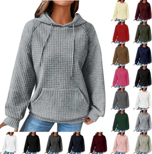 SHOPESSA Women Pullover Hoodie Sweatshirt Waffle-Knit Shacket Hooded Loose Fit Lightweight Jacket Long Sleeve Boyfriend Shirt