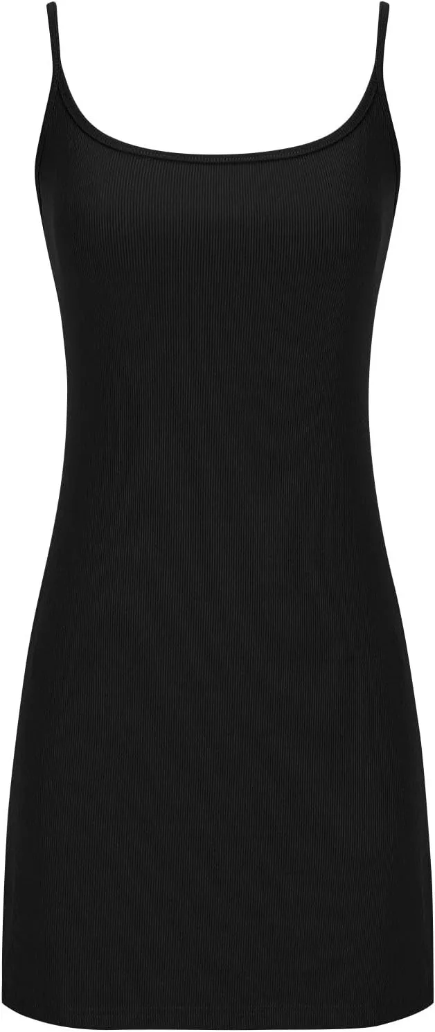 Sleeveless Round Neck Dresses for Womens Summer Casual Solid Color - Adjustable Strap Flowy Mini Dress for Beach