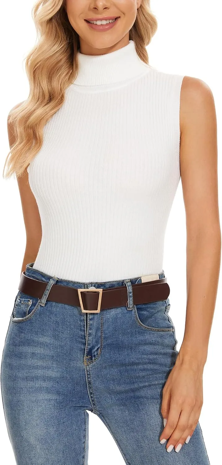 Sleeveless Turtlenecks for Women Lightweight Knit Sleeveless Vest Stretchy Turtleneck Tops