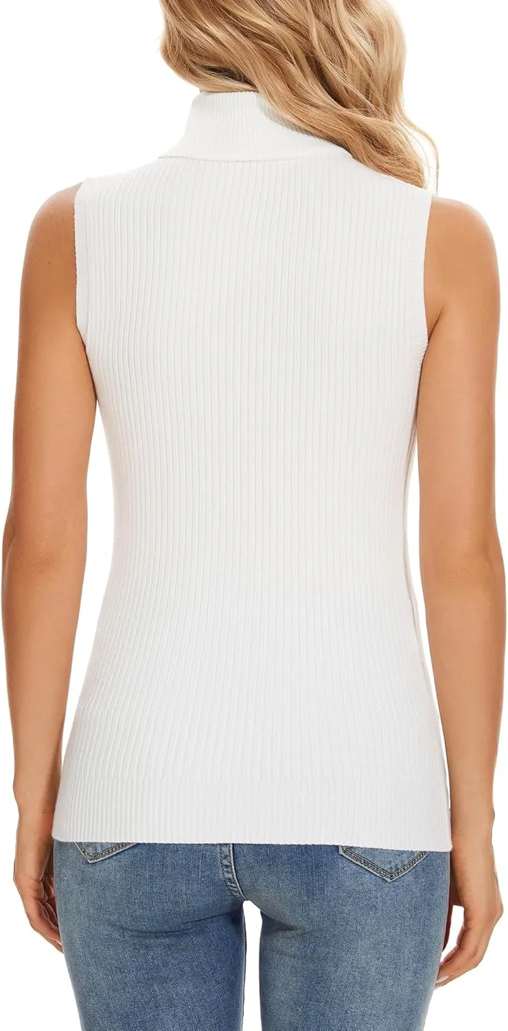 Sleeveless Turtlenecks for Women Lightweight Knit Sleeveless Vest Stretchy Turtleneck Tops