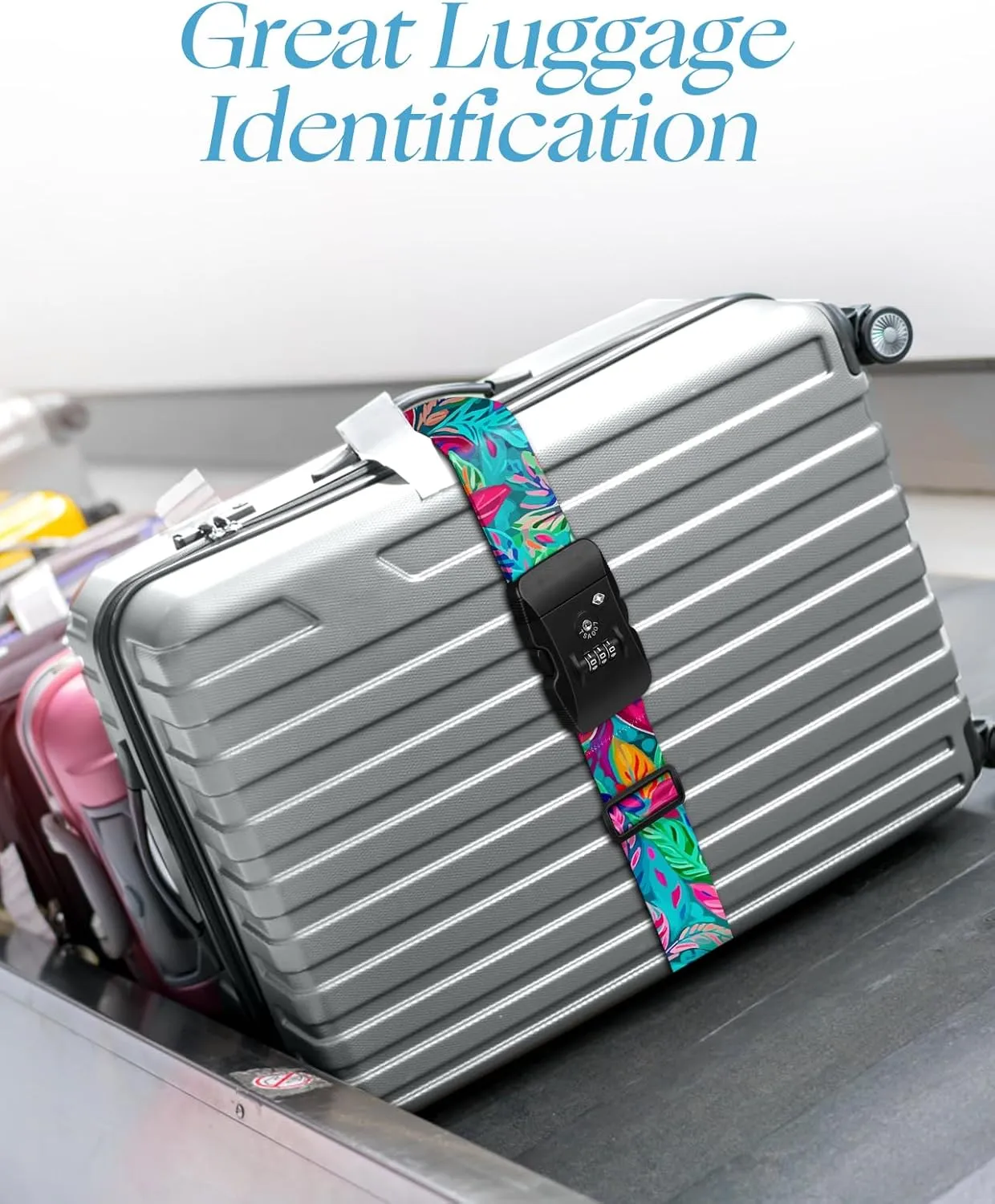 Slohif Luggage Straps TSA Lock for Suitcases - Travel Belt TSA Approved Accessories Luggage Identifiers Carry On Bag with Buckle Nylon Adjustable Band for Add a Bag Artistic Leaf