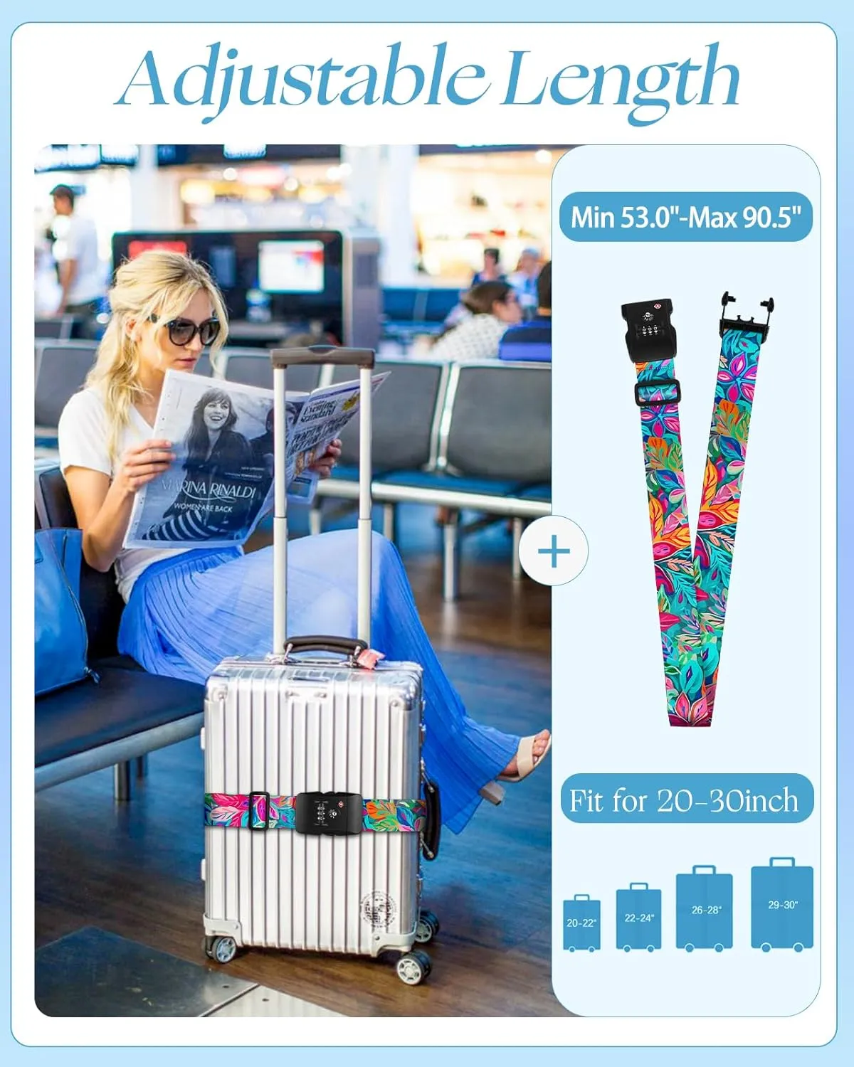 Slohif Luggage Straps TSA Lock for Suitcases - Travel Belt TSA Approved Accessories Luggage Identifiers Carry On Bag with Buckle Nylon Adjustable Band for Add a Bag Artistic Leaf