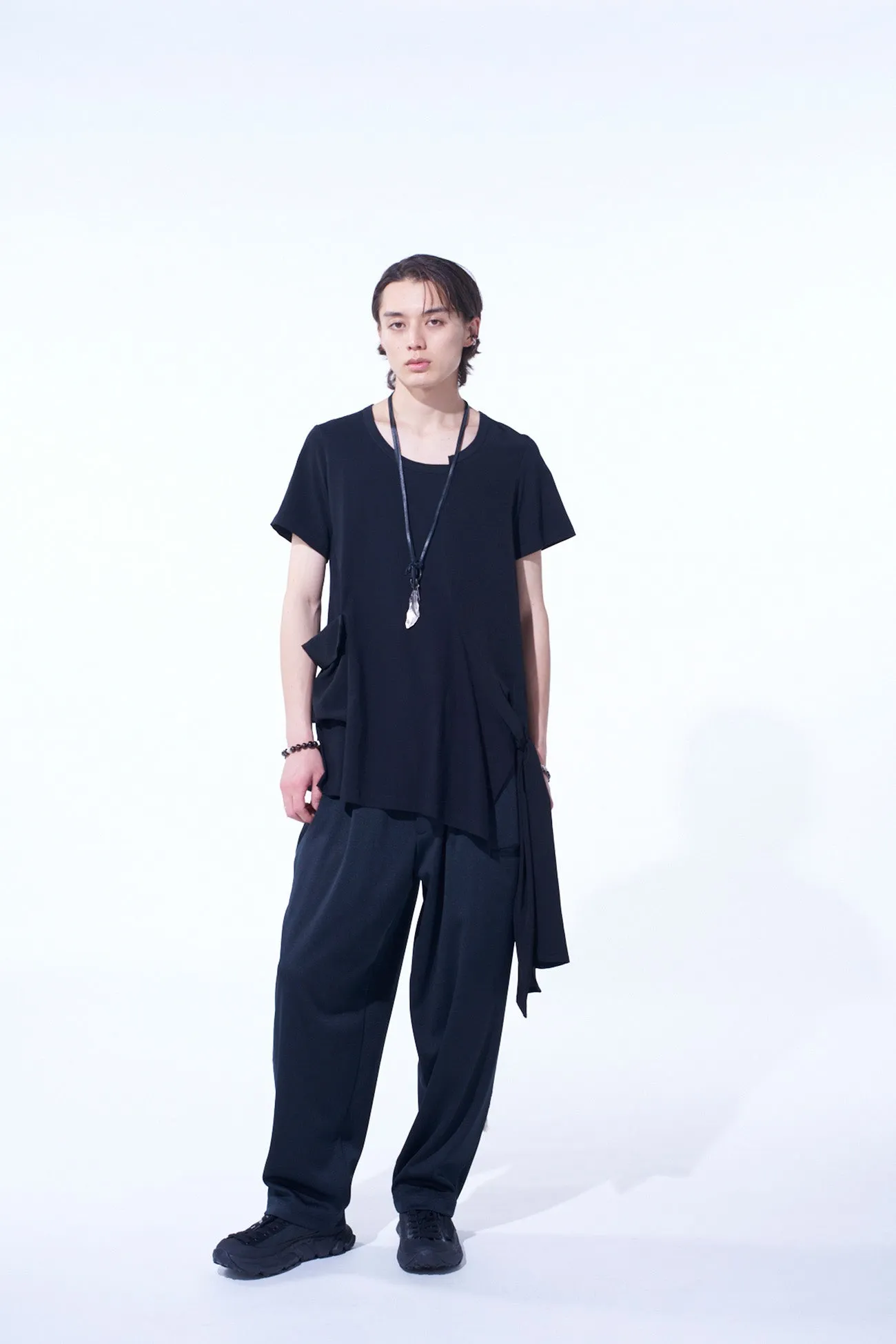 SOFT JERSEY CREPE de CHINE POCKET SIde SLIT KNOT T-SHIRT